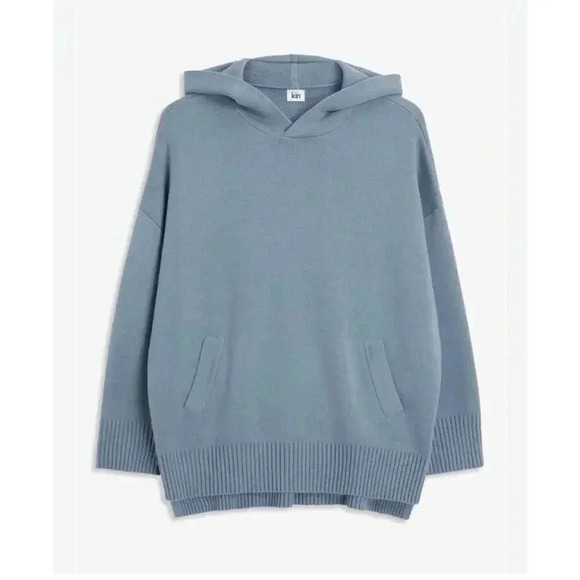KIN Hoodie Blue Grey Pullover Oversized High Low Hem Kangaroo Size Large - Picture 1 of 11